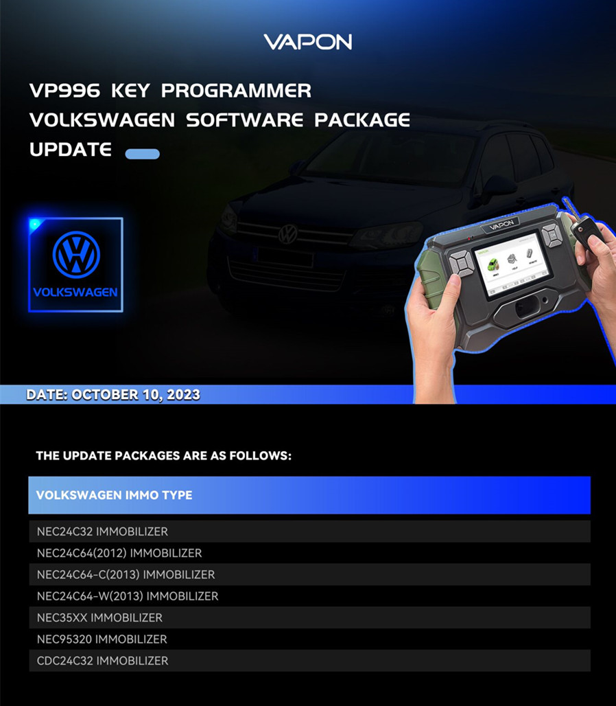 Vapon VP996 Key Programmer Lifetime Free Update No Token Limitation