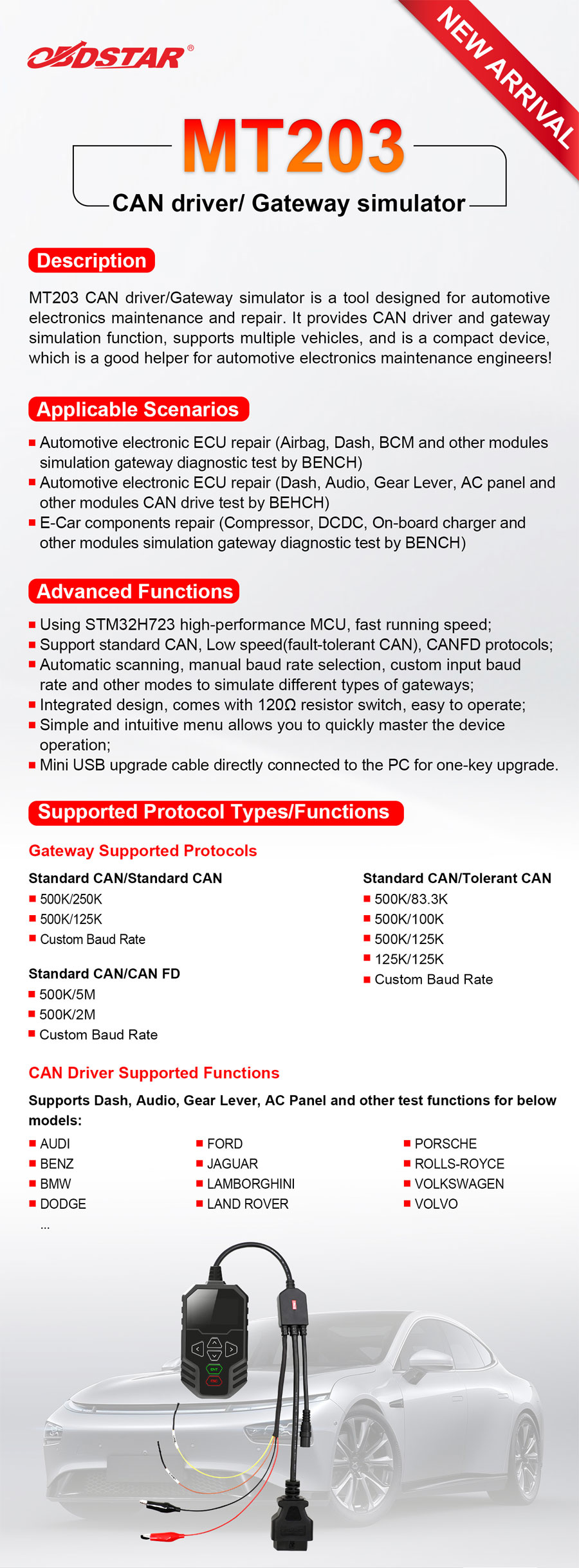 OBDSTAR MT203 - CAN driver/Gateway simulator