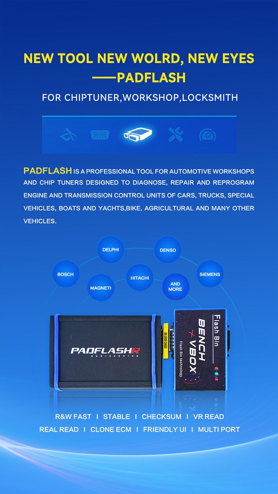 2025 PADFLASH Full Version ECU TCU Programmer with USB Dongle OBD Bench Boot Supports Checksum VR Files